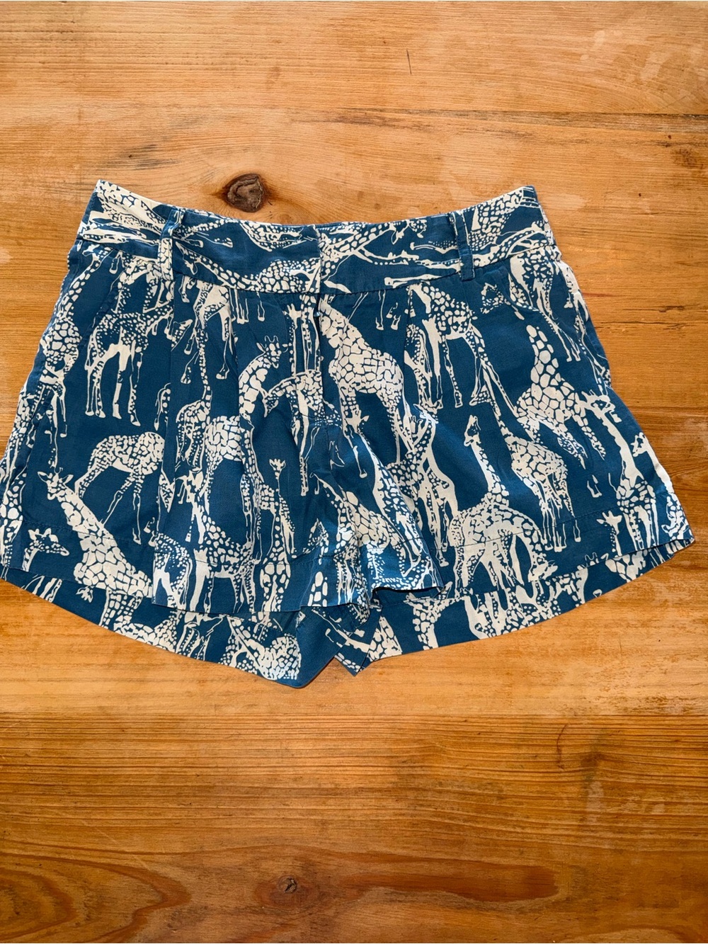Corey Lynn Calter Silk Giraffe Print Shorts Size 2 Blue Ivory